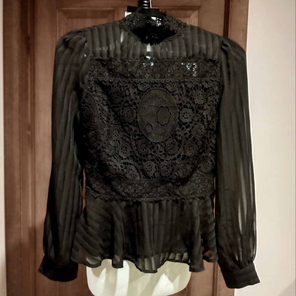 Wednesday Addams inspired black lace blouse